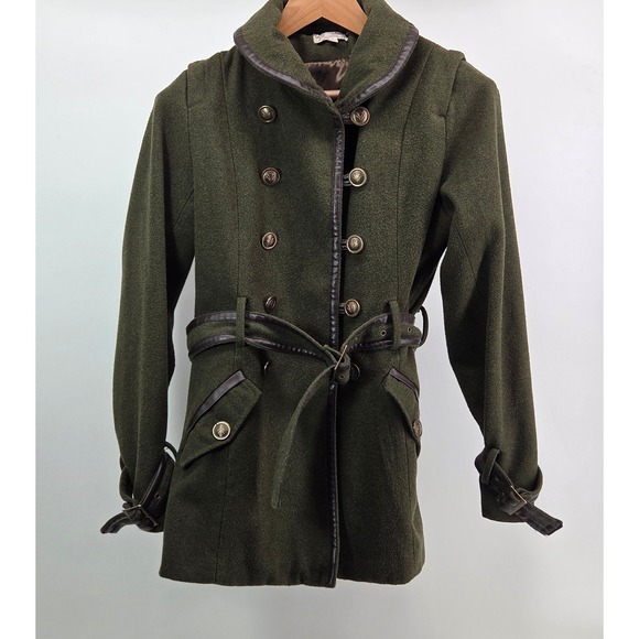 JJ Winters Jackets & Blazers - J.J. Basics Women's Large Green Double Breasted Wool Blend Coat Faux Leather